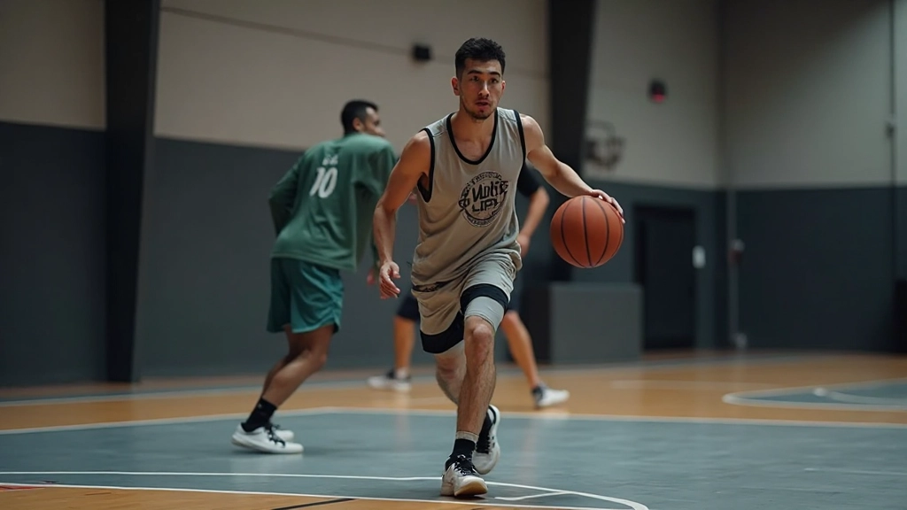 مدافع متقدم يقوم بحركة دفاعية سريعة على ملعب كرة السلة